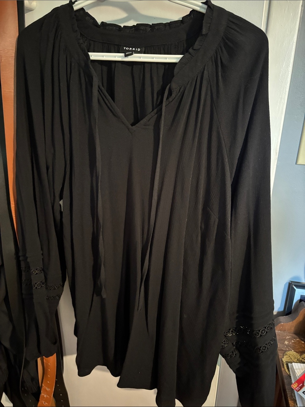 torrid Black Long Sleeve V-Neck top with Lace Trim